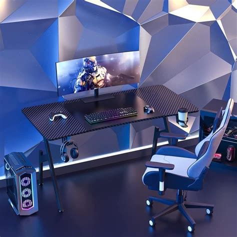 Hlfurnieu Bureau Gamer Informatique Ergonomique Gaming Bureau D