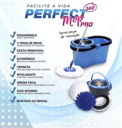 Balde Perfect Mop Pro 360 Inox 3 Refis Mop Magazine Luiza