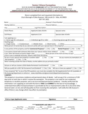 Fillable Online Senior Citizen Exemption Cityofsitkacom Fax Email