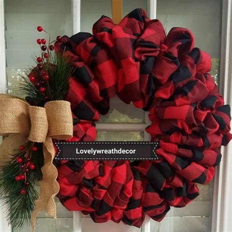 Red Buffalo Plaid Wreath Christmas Wreath Front Door Wreath Etsy