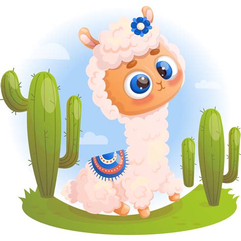 Cute Llama Alpaca With Cactus 37250806 Png