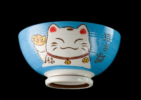 Bol Riz Kawai Chat Japonais Maneki Neko C Ramique Bleue Cm