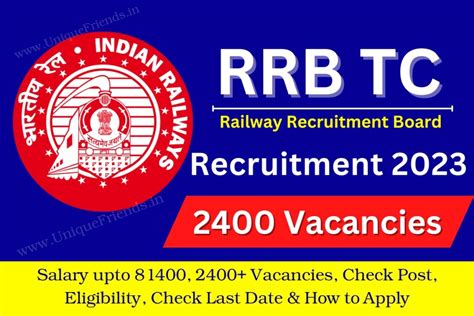 RRB TC Recruitment 2023 Salary Upto 81400 2400 Vacancies Check Post