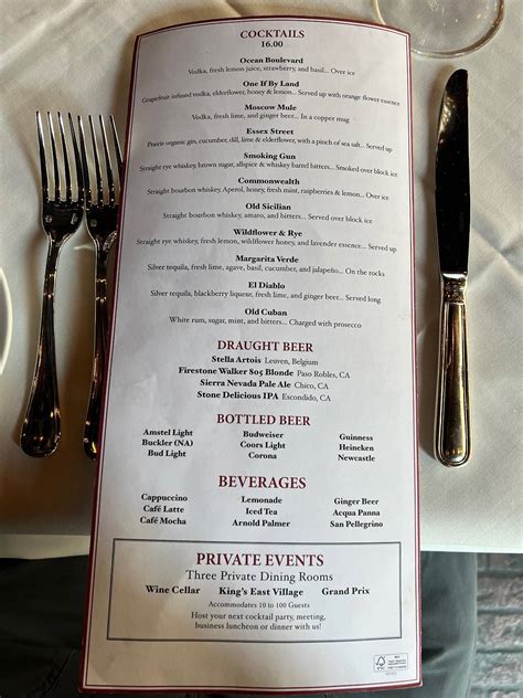 Menu At 555 East American Steakhouse Long Beach