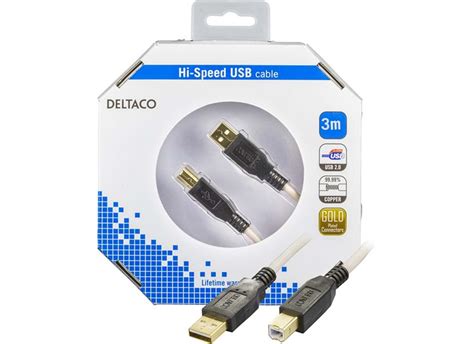 Deltaco Usb Kabel Typ A Hane Typ B Hane M Guldpl Terad Kontakt