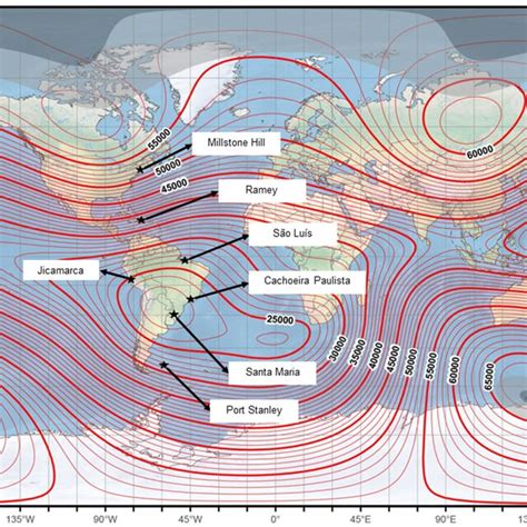 Global Map With The Geomagnetic Field Total Intensity The South Download Scientific Diagram