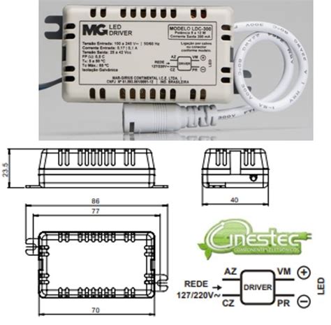 FONTE DRIVE PARA LED CORRENTE CONSTANTE PLUGUE 8 A 12W Cinestec