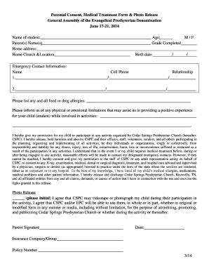 Fillable Online Parental Consent Medical Treatment Form Photo