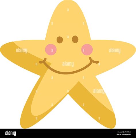 Cute Smiling Yellow Star Vector Illustration On White Background Stock