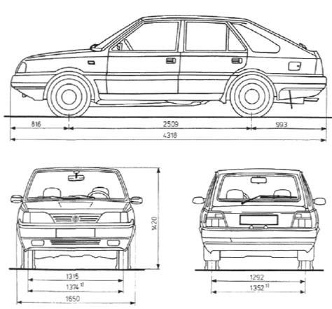 1991 FSO Polonez Caro 5 Door Hatchback Blueprints Free Outlines