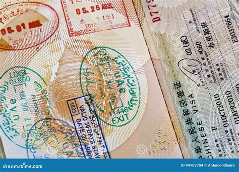 Chinese Visa And Airport Stamps On Passport Stock Photo Image Of