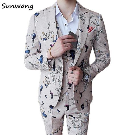 2019 Brand New Chinese Style Floral Mens Wedding Suits Fashion Slim Fit