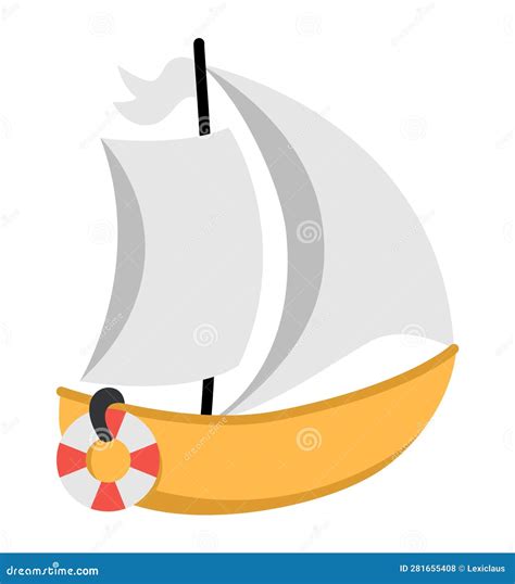 vector yellow yacht  sails  life circle water transport icon