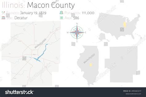 Large Detailed Map Macon County Illinois Stock Vector Royalty Free