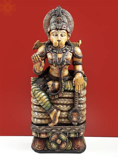 36 Hanuman Sitting On His Tail Wooden Hanuman Handmade Exotic