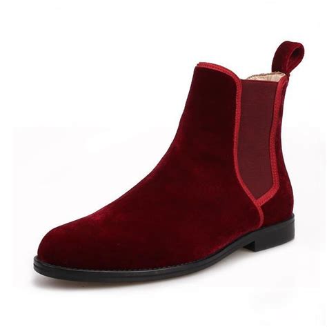 OneDrop Handmade Men CHELSEA Boots Burgundy Velvet Men Chelsea Boots