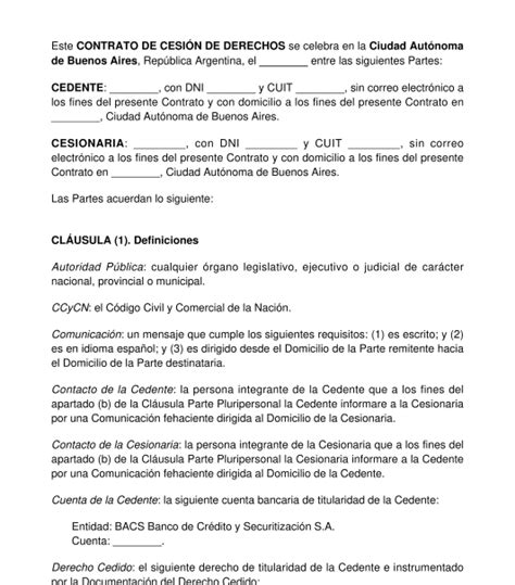 Contrato De Cesión De Derechos Modelo Word Y Pdf