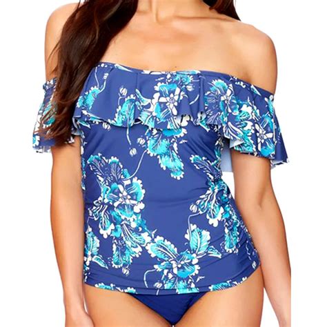 New Off Shoulder Bikinis Women Sexy Two Pieces Swimsuits Print Swimwear