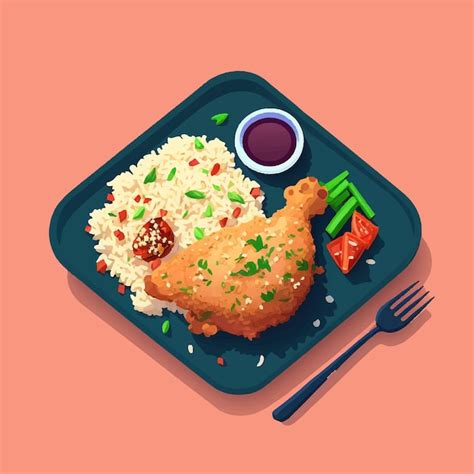 Pollo Frito Con Arroz Frito Ilustraci N Plana Vector Premium