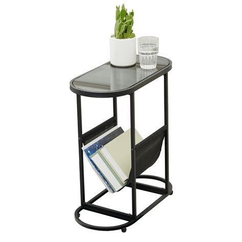 Cosotower Glass Oval Small Side Tables Living Room Small Space With Magazines Organizer Storage