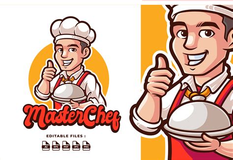 Master Chef Mascot Cartoon Logo Graphic by JoviMing · Creative Fabrica