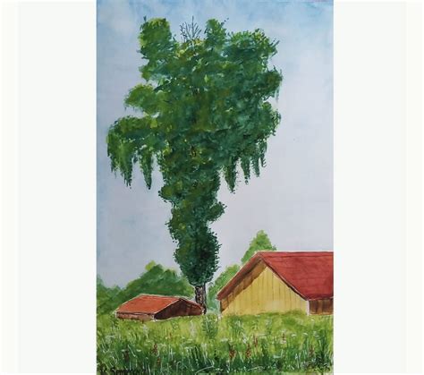 Birke Baum Malerei Landschaft Original Aquarell Wand Kunst Etsy