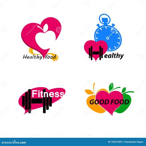 Set Wellness Symbols Healthy Food And Fitness Stock Vector Illustration Of Figure Apple