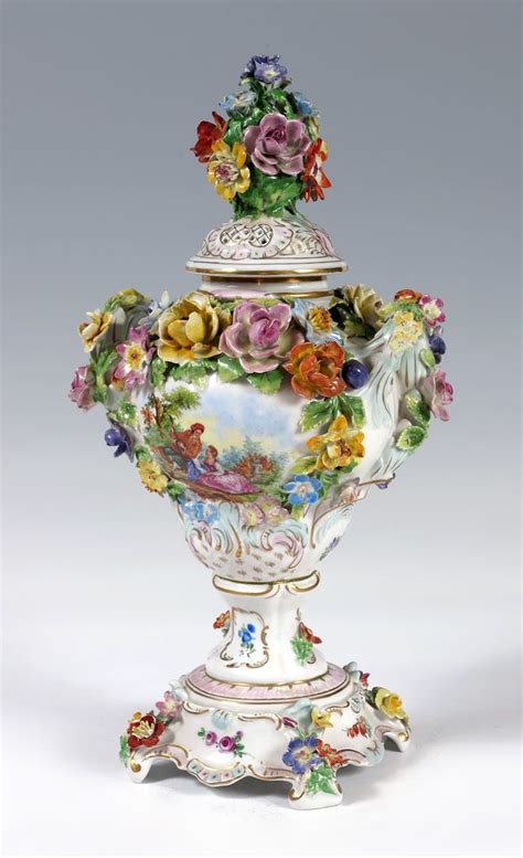 DRESDEN PORCELAIN COVERED URN VASE Carl Thieme Dresden Germany Hand