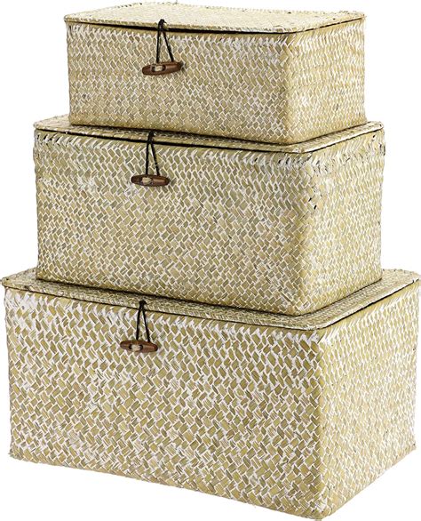 Amazon Hipiwe Set Of Wicker Storage Baskets With Lid Large