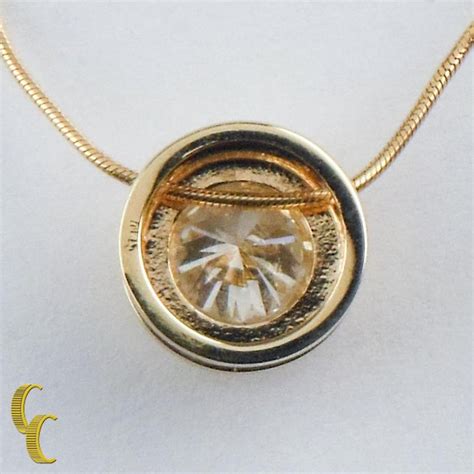 095 Carat Round Diamond Bezel Set Solitaire 14 Karat Gold Pendant