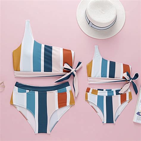 Striped Bikini Two Piece Mommy And Me Swimsuit Mommy And Me Swimwear Swimsuit Mother Daughter
