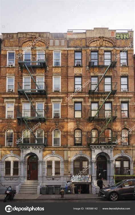 New York City Brownstone Tenement Block Stock Editorial Photo