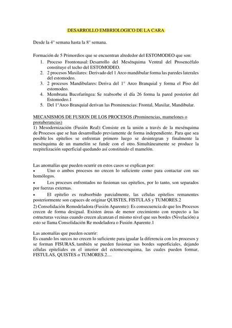 Desarrollo Embriológico de la Cara Máxima Cáceres uDocz