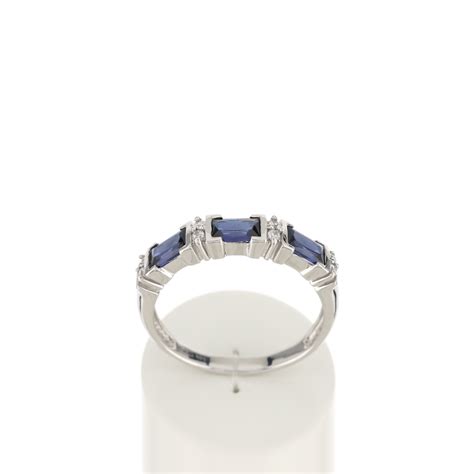 Bague Argent Pierres Imitation Bleues Rectangulaires Et Zirconias