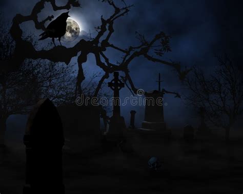 Night Scene In A Spooky Graveyard Stock Illustration Illustration Of