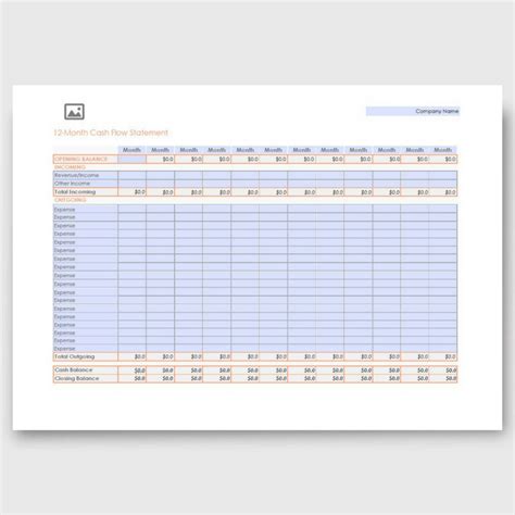 12 Month Cash Flow Statement Pdf Form Fully Editable Yvoxs