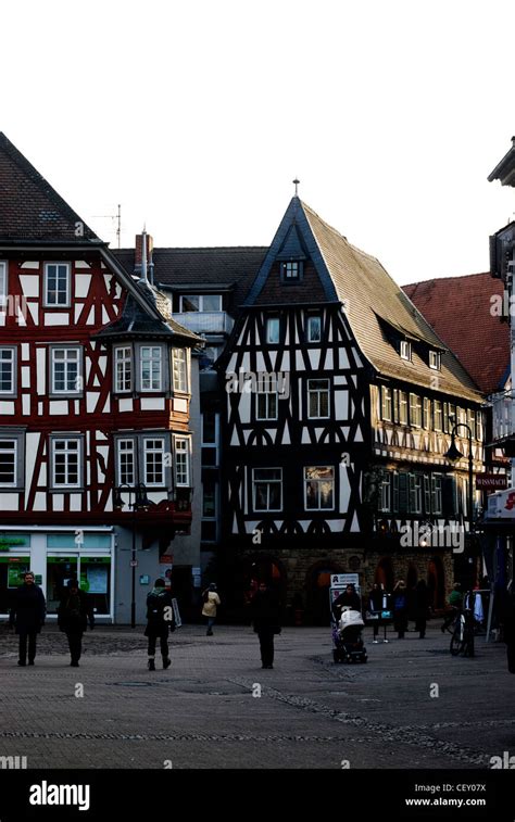 German timber-framed architecture in the town of Bensheim in Hesse ...