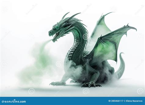 Fire Breathing Green Dragon In Puffs Of Smoke The Symbol Of The New