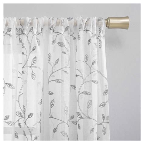 Fayre Embroidered Leaf Design Panel White X Sheer Curtains