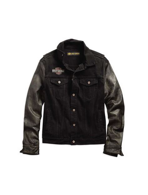 Buy Harley Davidson Harley Davidson Men S Leather Sleeve Slim Fit Denim Jacket Black Online