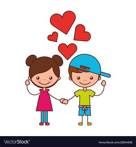 Boy and girl love hearts cartoon Royalty Free Vector Image