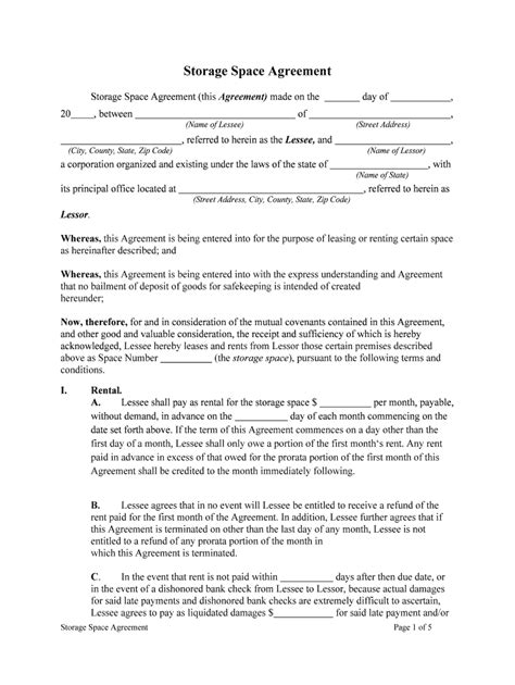 Storage Lease Agreement Fill Online Printable Fillable Blank