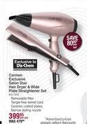 Carmen Exclusive Salon Duo Hair Dryer Wide Plate Straightener Set Per