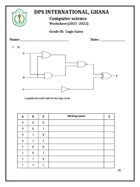 Logic Gates Worksheet Designing Logic Circuits And Completing Truth