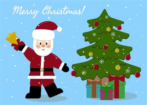 Premium Vector Christmas Card With Santa And A Christmas Tree