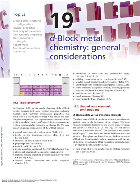 Inorganic Chemistry Chapter 19 D Block Metal Chemistry General Considerations Pdf