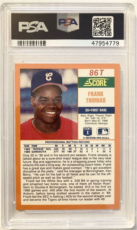 Score Traded Frank Thomas Psa Gem Mint Rookie Card T Chicago