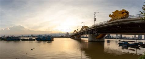 Panoramic Shot Of The Dragon Bridge In Da Nang Vietnam With Thin