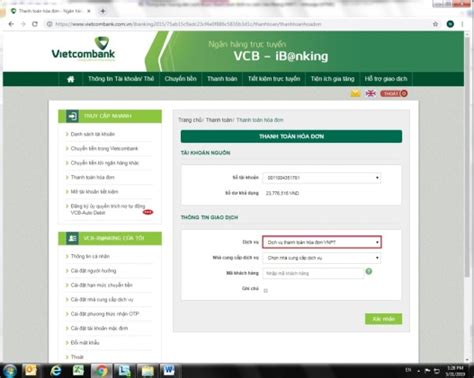 Vietcombank Tri N Khai Thanh To N H A N C C Vi N Th Ng Vnpt B O