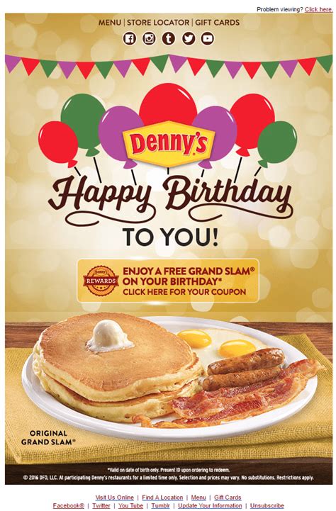 denny's restaurant free birthday breakfast - Carma Wyman